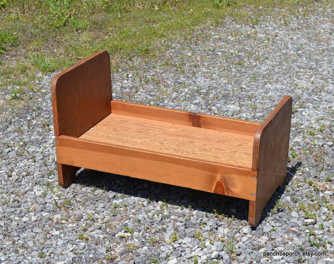 Vintage Wooden Doll Bed Handmade Wood Pretend Play Toy Rustic Etsy