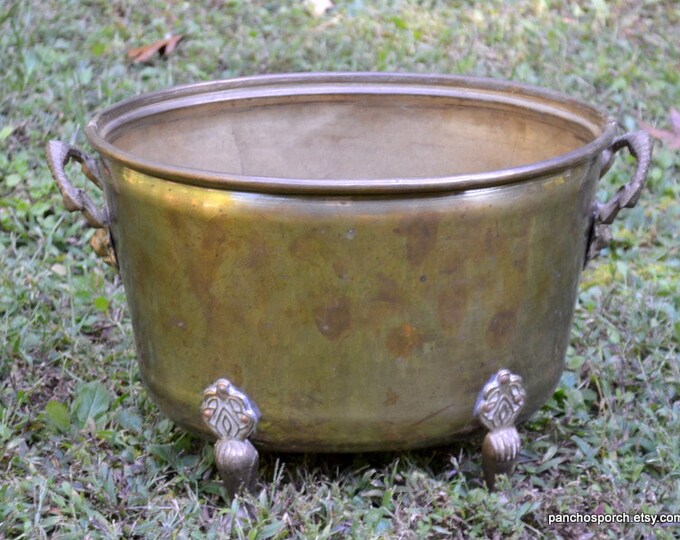 Vintage Brass Planter Lion Head Handles Paw Feet Oval Brass Etsy