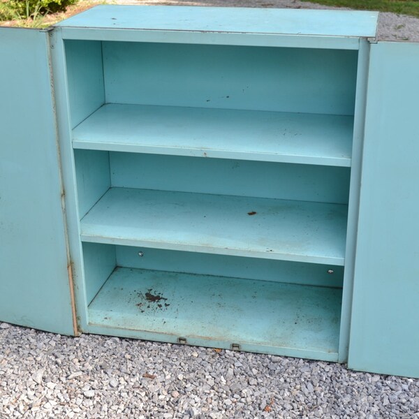 RESERVED Vintage Metal Wall Cabinet Retro Kitchen Storage 2 Doors Original Hardware Chippy Paint Industrial PanchosPorch