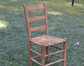 Vintage Oak Ladderback Chair Slat Seat Dining Desk Chair Primitive Rustic Country Farmhouse Furniture No 2 PanchosPorch