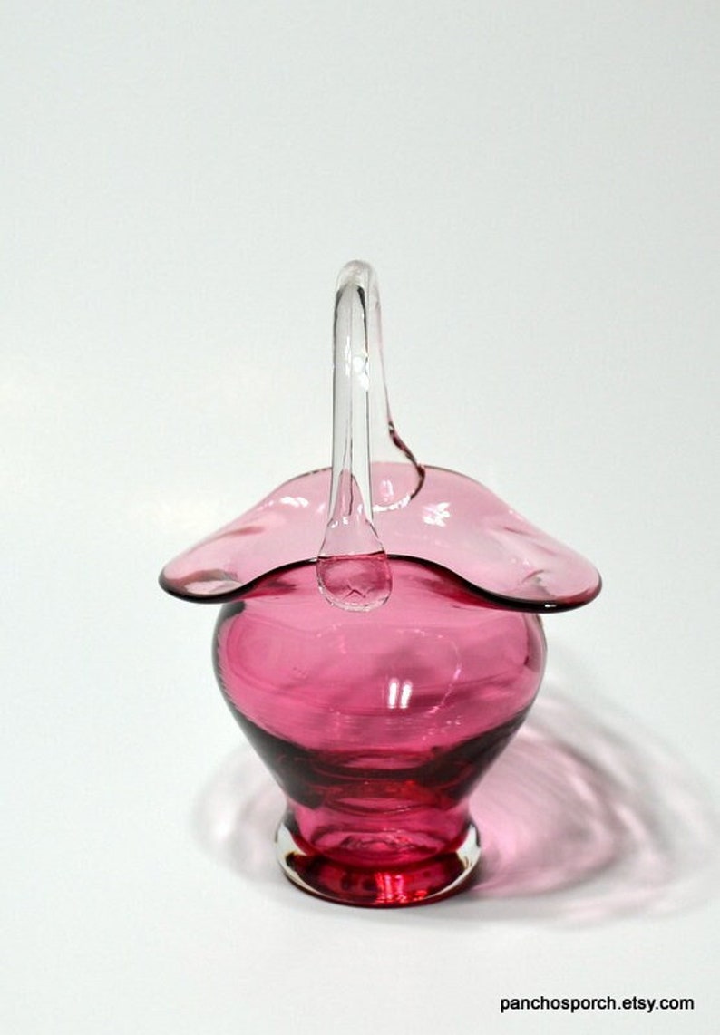 Vintage Cranberry Glass Basket Pilgrim Glass Clear Handle Mint Etsy