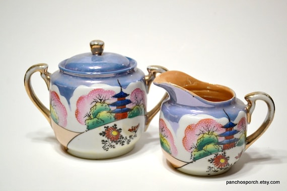 Vintage Takito Lusterware Sugar Bowl Creamer Set Floral Pagoda - Etsy