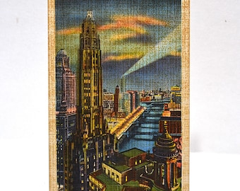 Vintage ILLINOIS Postcard: Chicago Skyline Bridges Wacker Street 1940's Souvenir