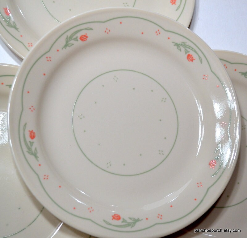 Vintage Corelle Calico Rose Salad Plate Set of 4 Beige Cream Pink Floral Border Green Border Replacements Corning USA Panchosporch Etsy
