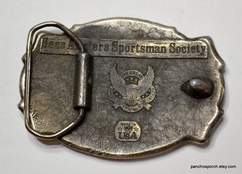 Ancienne boucle de ceinture en métal poisson bar pêcheur