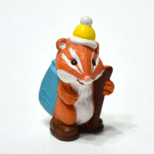 Vintage HALLMARK Chipmunk Hiker Figurine Merry Miniature 1991 Winter Hat Backpack Itsy Bitsy Tiny Knick Knack Display PanchosPorch