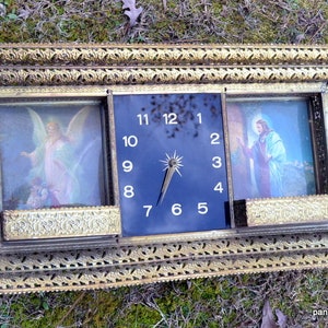 Vintage Religious Brass Framed Clock NOT WORKING Ornate Filigree Brass Dimensional Picture Frame Angel Jesus Shadow Box PanchosPorch