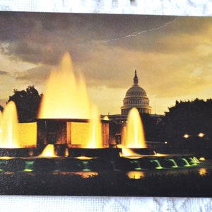 vintage WASHINGTON DC Carte postale Scène de nuit Capitol Building Fontaine Carte postale Souvenirs Tourisme Papier Éphémère PanchosPorch