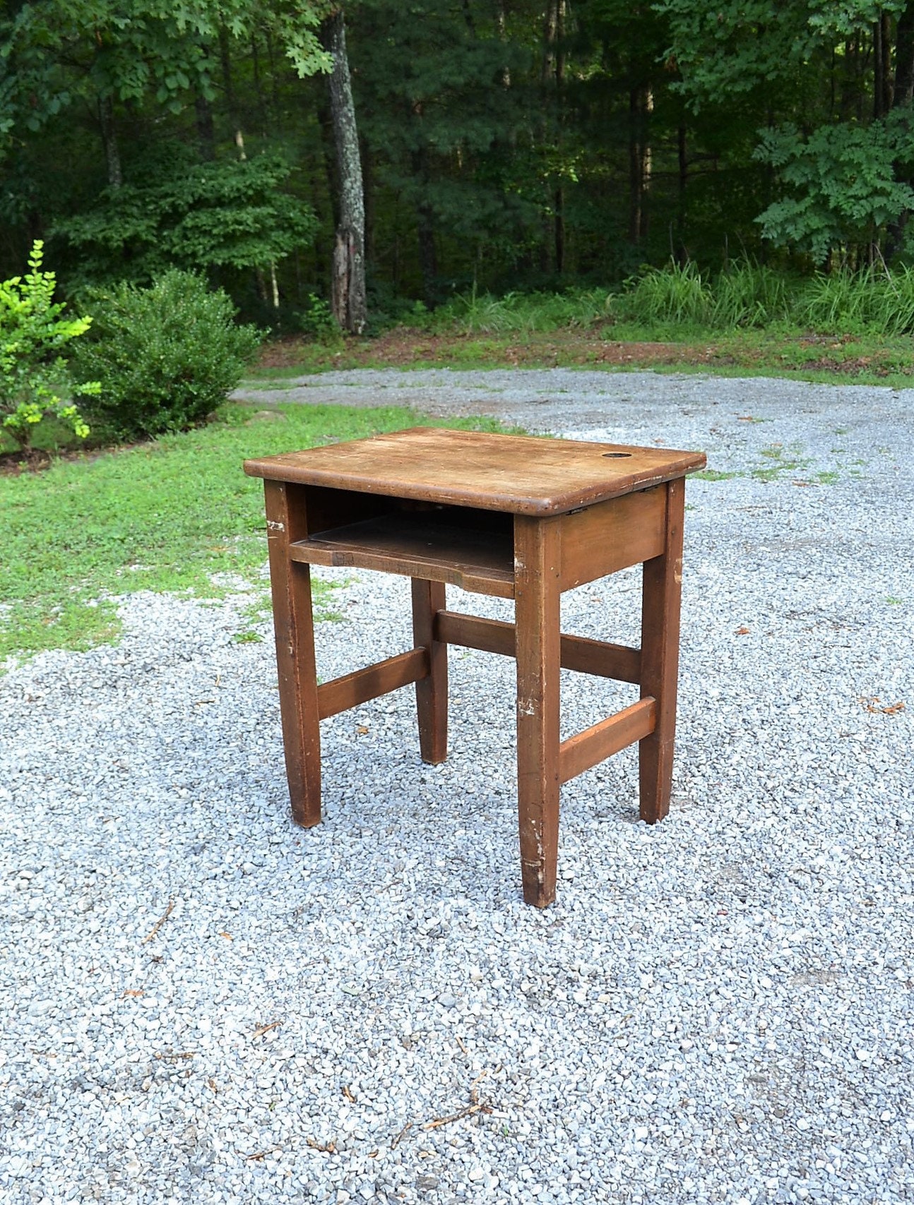Vintage Wooden School Desk Ink Well Heavy Wood Childrens Desk Etsy