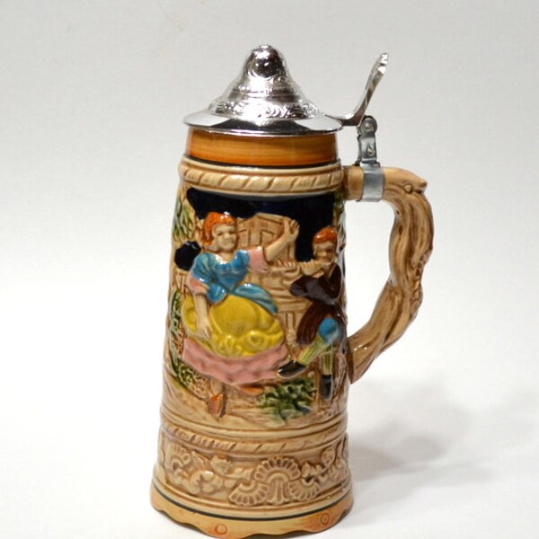 Vintage BEER STEIN With Plastic Lid Non Working Music Box Bar Brewery Decor Oktoberfest Tavern Scene Himark Japan PanchosPorch