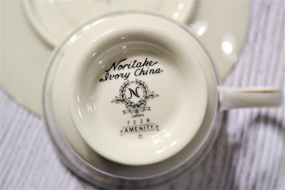 Vintage Noritake Cup and Saucer Set: Green Floral Amenity Pattern