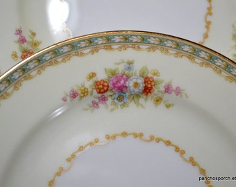 Vintage Noritake Ransdell Bread Plate Set of 4 Floral Gold Rim 1940s Dinnerware Morimura Japan Wedding Pattern 3004  PanchosPorch