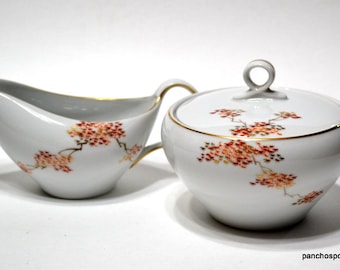 Vintage Sugar Bowl Cream Set Fukagawa Arita Pattern 905 Maple Leaf 1960s Dinnerware Tea Party Coffee Bar Japan Panchosporch