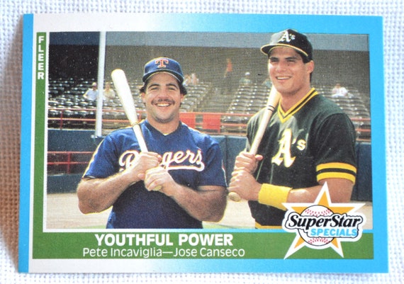 Jose Canseco Pete Incaviglia 625 Fleer Baseball Card Youthful Power 1987  MLB Vintage 1980s Sports Trading Card Memorabilia PanchosPorch