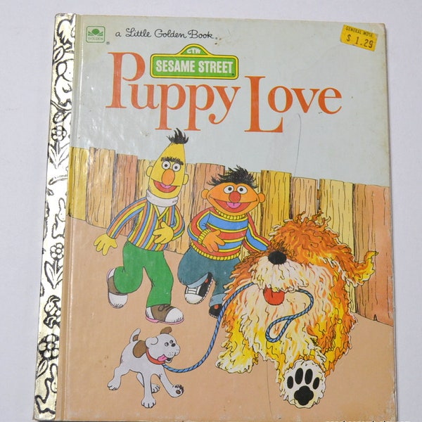 Vintage PUPPY LOVE Little Golden Sesame Street Ernie Bert Illustrated Children Book Bedtime Story 1980s Nostalgia PanchosPorch