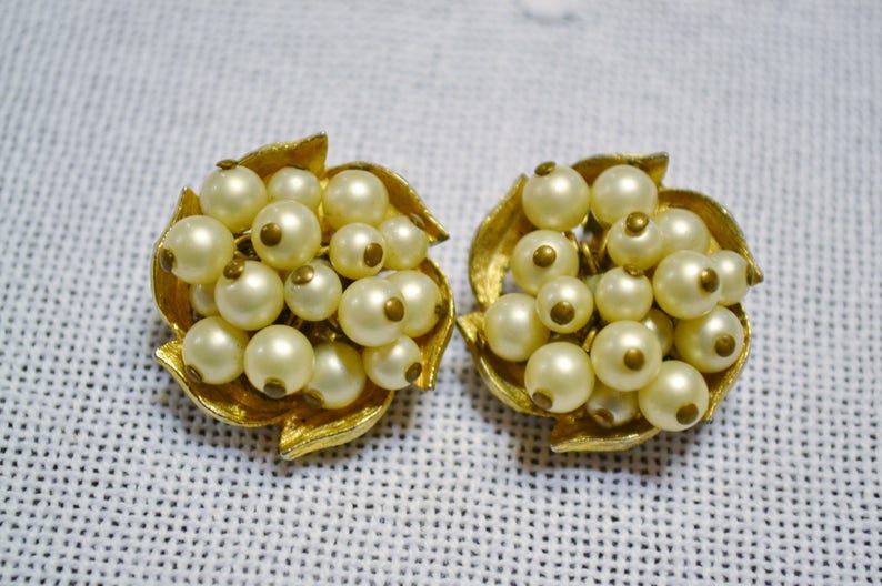 Vintage Faux Pearl Clip on Earrings Gold Tone Metal Etsy