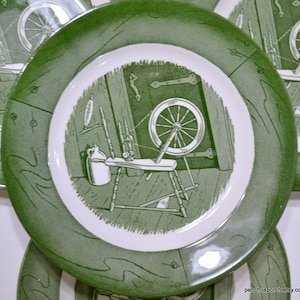 Vintage Royal China Bread Plates: Colonial Homestead Green Transferware, Set of 4