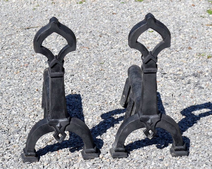 Vintage Cast Iron Andirons Black Heavy Metal Fireplace Hearth Etsy