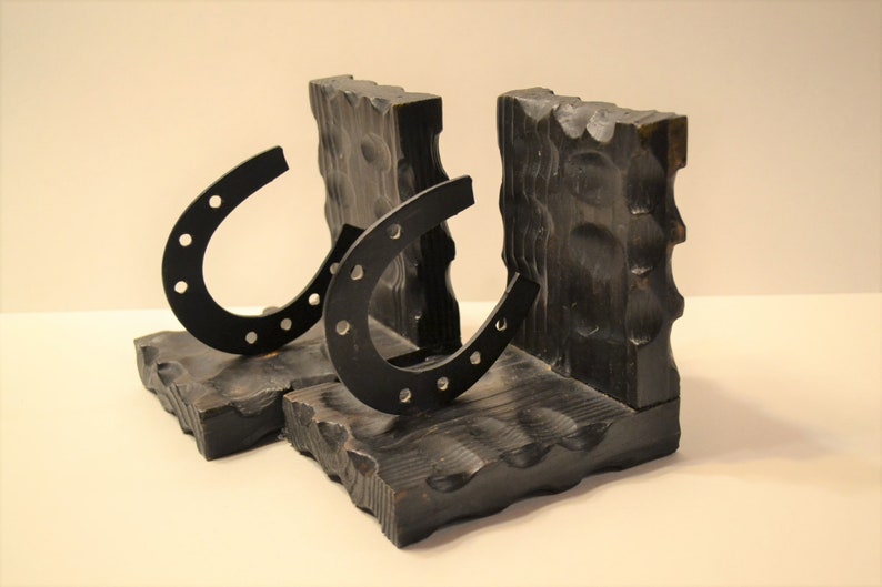 Vintage Horseshoe Bookends Wood Metal Rustic Western Cowboy Etsy