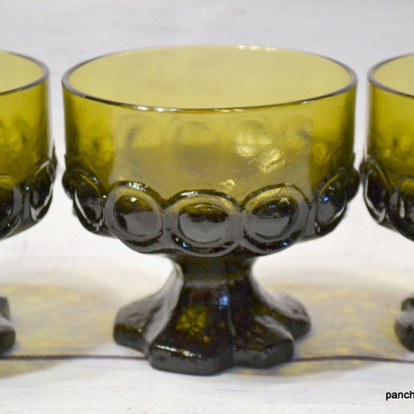 Vintage Madeira Olive Green Champagne Glass Set of 6 Tall Sherbet Cup Franciscan 1970s Retro Glassware Stemware Panchosporch