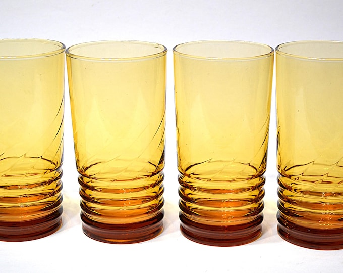 Libbey Ribbed Glassware Vintage Libbey Malibu Gold Glass Tumbler Set of 4 Ribbed Swirl ...