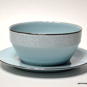 Vintage Noritake Fidelity Gravy Boat: Blue Floral Lace, Platinum Trim