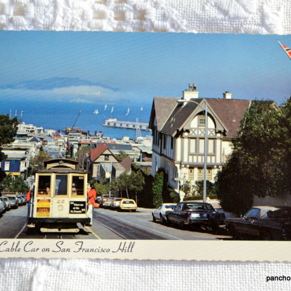 Vintage CALIFORNIA Postcard Cable Car Street View San Francisco Souvenir Post Card Memorabilia Tourism Paper Ephemera PanchosPorch