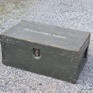 Vintage Military Trunk: Green Wooden Foot Locker, Rustic Storage
