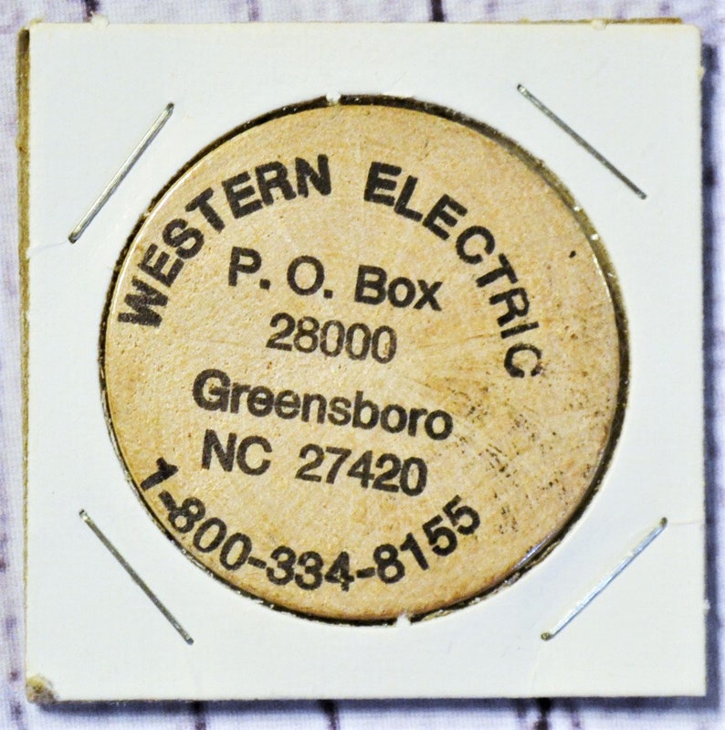Vintage Wooden Nickel Western Electric Greensboro North Carolina Souvenir Wood Token Coin Advertising Memorabilia PanchosPorch
