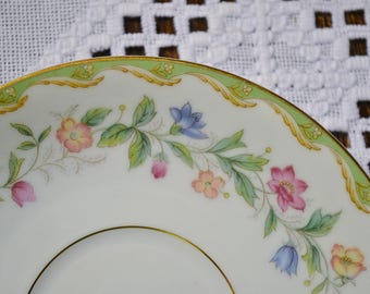 Vintage NORITAKE Elmhurst Saucer Dish Plate Replacement Floral Green Edge Pink Blue Yellow Flowers Japan Pattern 5202 PanchosPorch