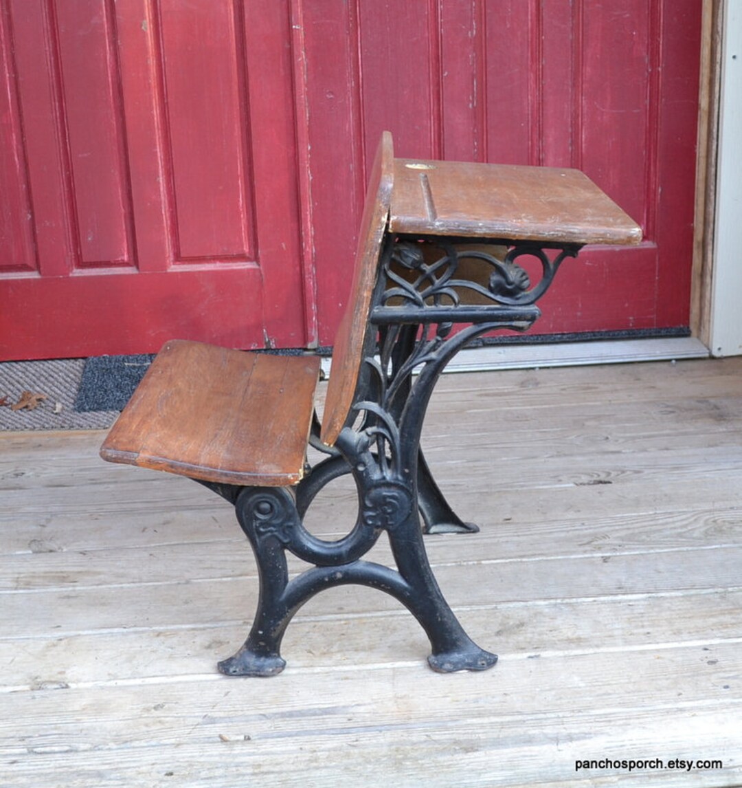 Vintage E H Strafford School Desk Cast Iron Wood Antique Etsy