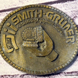Vintage Smith Gruner Brass Belt Buckle: SII Mining Equipment Advertising