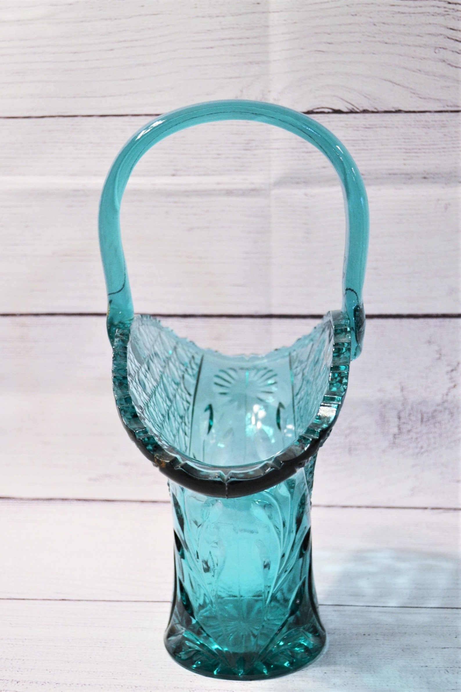 Vintage LE Smith Innovation Blue Glass Basket Large Pressed Etsy Canada
