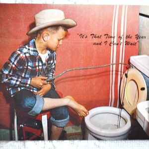 Carte postale vintage FISHING FEVER, garçon pêchant dans les toilettes, souvenir amusant, carte postale usagée, souvenirs, papier publicitaire éphémères PanchosPorch