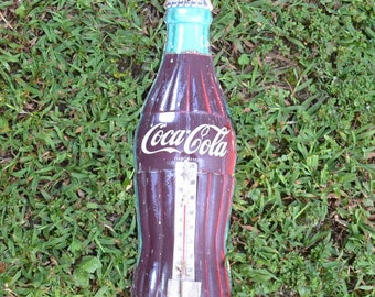 Vintage Coca Cola Thermometer Christmas Bottle Embossed Tin Metal Advertising Sign Original Wall Decor Collectible PanchosPorch