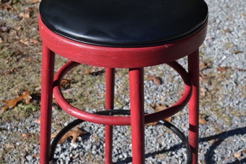 Vintage Bentwood Stool Black Vinyl Seat Red Bar Stool Kitchen Etsy Canada