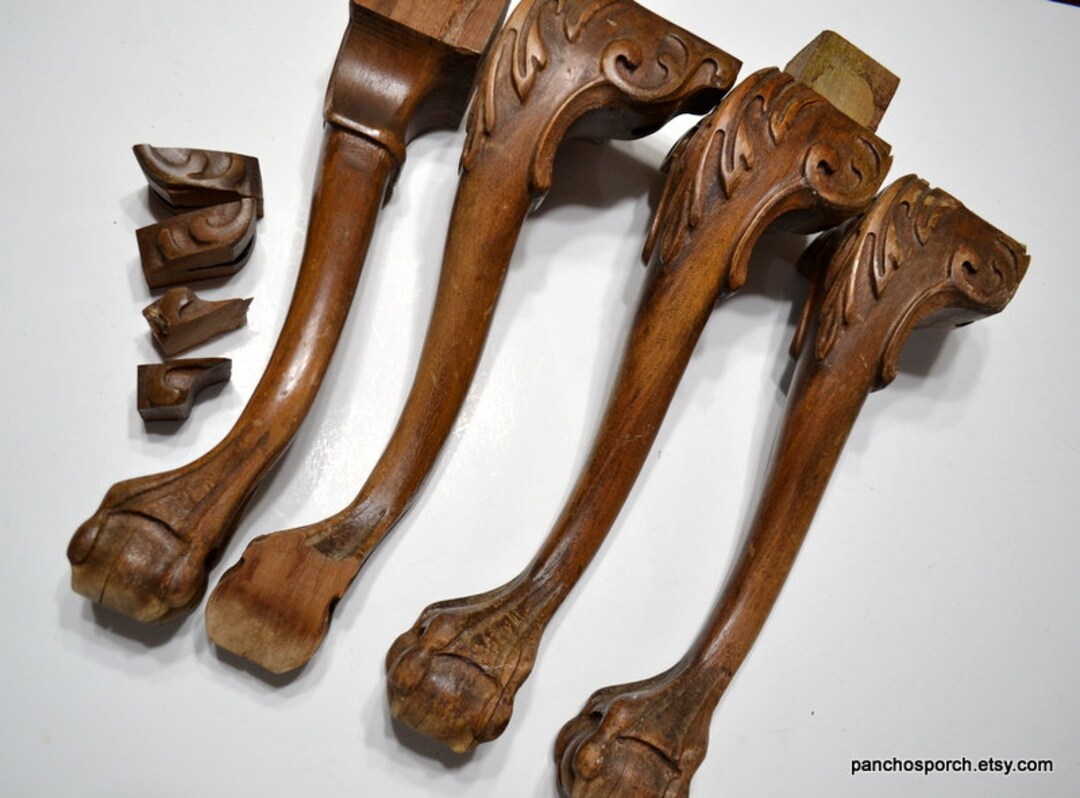 Vintage Wooden Coffee Table Leg Set of 4 Salvaged Wood Furniture Parts 13 Inch Queen Anne Style