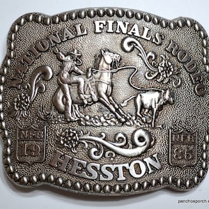 Vintage 1985 Hesston NFR Rodeo Belt Buckle: Pewter Cowboy Accessory