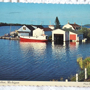 vintage MICHIGAN Carte postale Copper Harbor Lake Superior Bateau utilisé Carte postale Souvenirs Publicité Papier Éphémère PanchosPorch