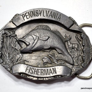 Vintage PENNSYLVANIA FISHERMAN Belt Buckle Pewter1988 Sports Fishing Limited Edition Western Cowboy Mens Accessory PanchosPorch