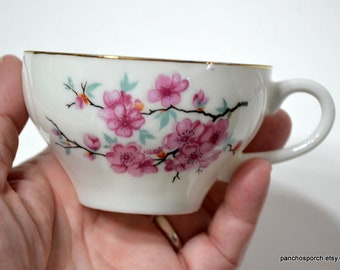 Vintage CHERRY BLOSSOM Tea Cup ONLY Pink Floral Gold Trim Replacement Cup Porcelain Red Letter Made in Japan Panchosporch