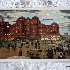 Carte postale vintage ATLANTIC CITY New Jersey Traymore Hotel Boardwalk clair de lune carte postale souvenir souvenirs papier éphémères PanchosPorch