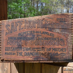 Vintage Diamond Matches Wooden Crate: Rustic Store Display Box