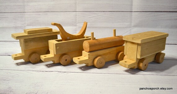 Vintage Wooden Toy Train Rustic Handmade Train Cars Simple