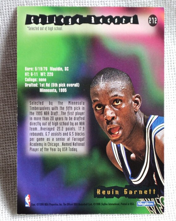 Kevin Garnett Basketball Card 272 NBA Hoops 1995 Rookie Card - Etsy