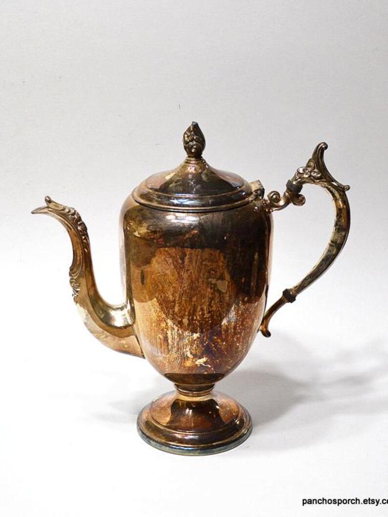 Vintage Silverplate Coffee Pot Tarnished Silver Plate Flower Vase Decorator Piece FB Rogers Silver Co PanchosPorch