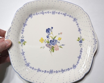 Vintage Nikko Blue Peony Cake Plate, Floral & Polka Dots Serving Tray