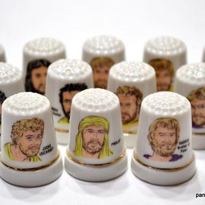 Vintage Bible Men Porcelain Thimbles - Religious Sewing Collection, Set of 12