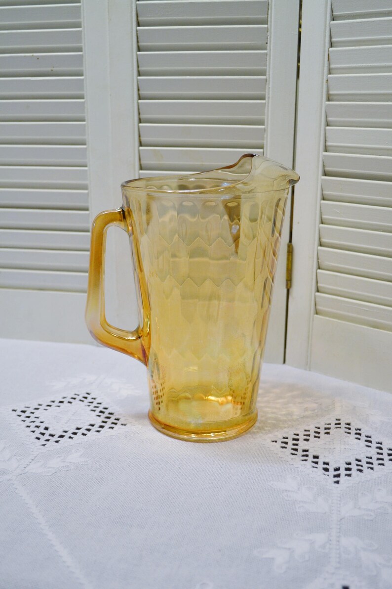 Vintage Carnival Glass Pitcher Honeycomb Pattern Large Ice Tea Image 0