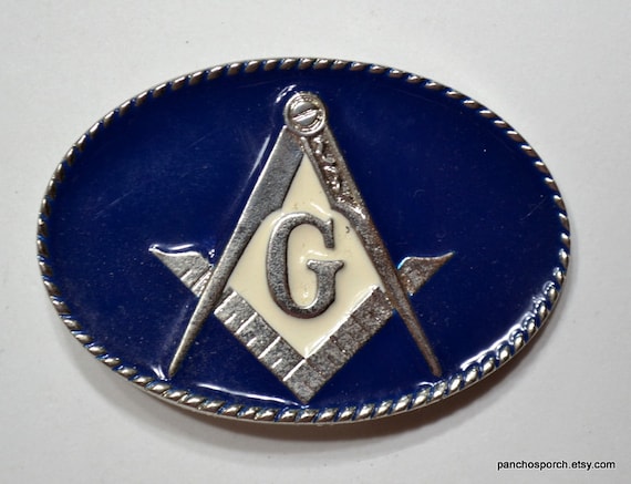 Vintage Mason Belt Buckle 1990s Masonic Freemasons Silver Metal Blue Enamel Mens Accessory Panchosporch Etsy